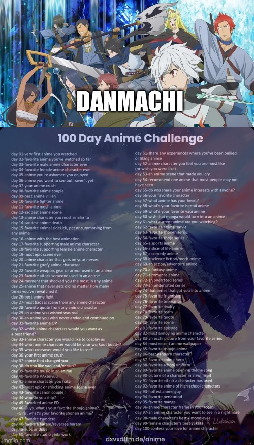 Day 48 | DANMACHI | image tagged in 100 day anime challenge | made w/ Imgflip meme maker