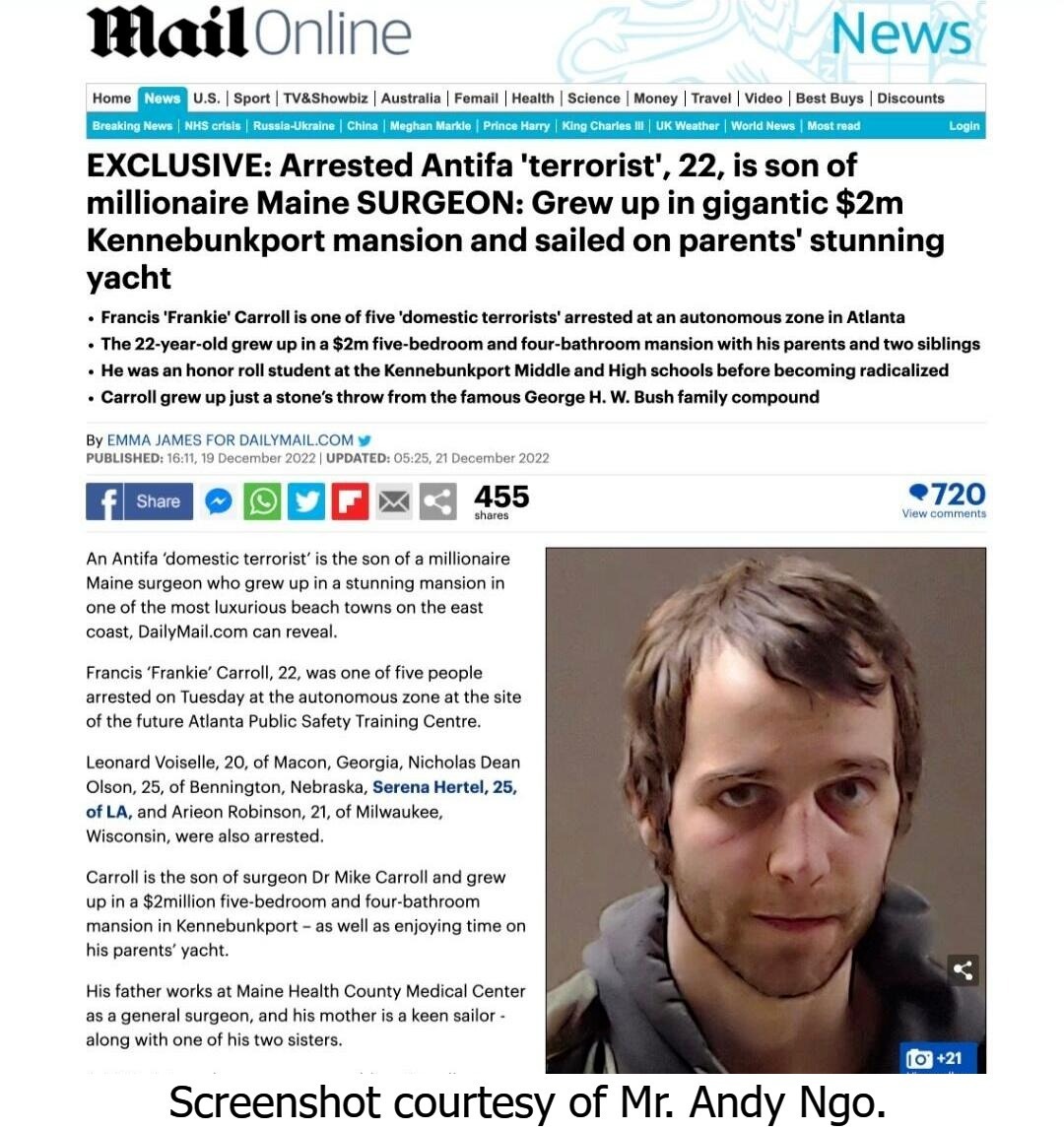 Kennebunkport, Maine Antifa Terrorist is the Son of Millionaire Maine Surgeon | image tagged in terrorists,arrested,antifa,domestic terrorist,douchebag,atlanta riots | made w/ Imgflip meme maker
