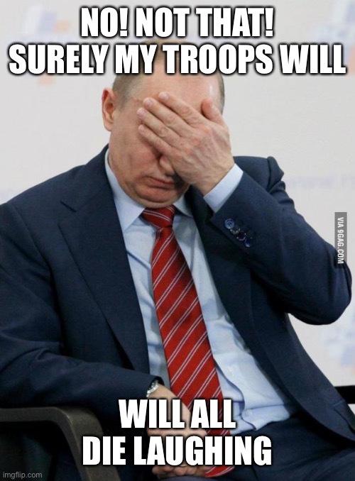 Putin Facepalm | NO! NOT THAT! SURELY MY TROOPS WILL WILL ALL DIE LAUGHING | image tagged in putin facepalm | made w/ Imgflip meme maker