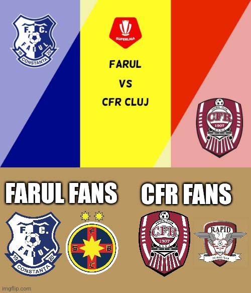 Farul - CFR. tonight at 20:00 EET, live on Digi Sport 1 | CFR FANS; FARUL FANS | image tagged in farul,cfr cluj,superliga,fotbal,romania,memes | made w/ Imgflip meme maker