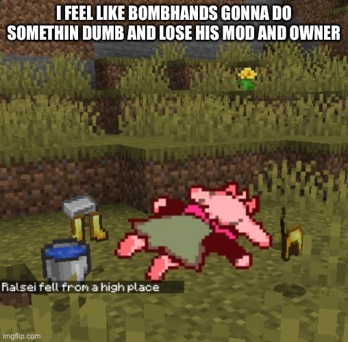 Idfk why just feel like it | I FEEL LIKE BOMBHANDS GONNA DO SOMETHIN DUMB AND LOSE HIS MOD AND OWNER | made w/ Imgflip meme maker