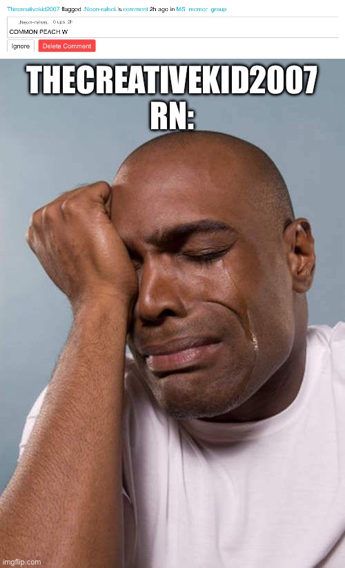 Cry about it | THECREATIVEKID2007 RN: | image tagged in black guy crying | made w/ Imgflip meme maker
