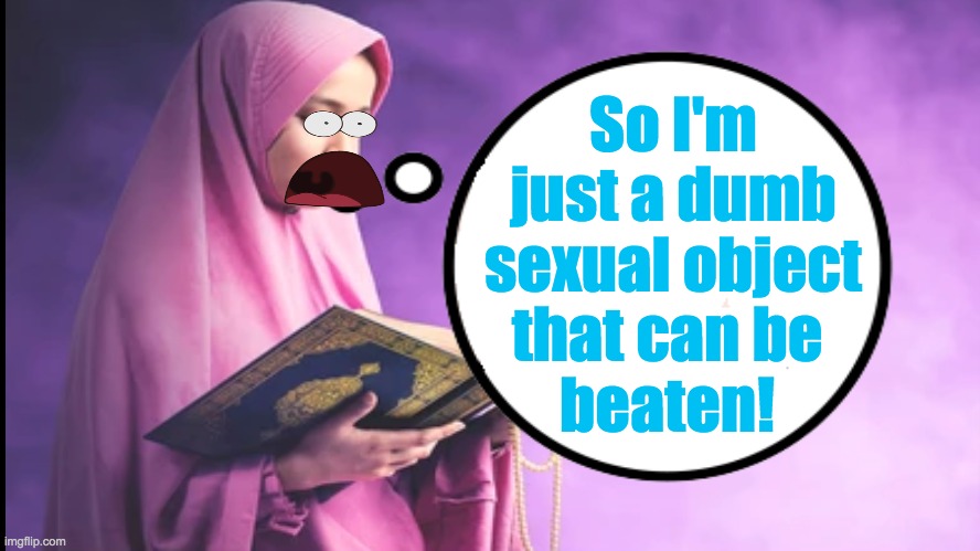 Muslims Girls Sees The Truth | So I'm just a dumb sexual object that can be 
beaten! | image tagged in women,confused muslim girl,quran,girl power,shocked face,misogyny | made w/ Imgflip meme maker