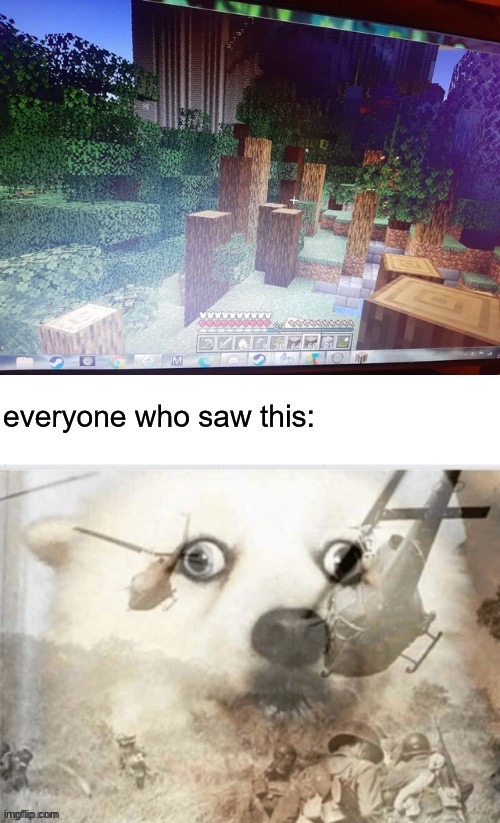 Let me guess… herobrine? | image tagged in herobrine,memes,funny,repost,minecraft,ptsd dog | made w/ Imgflip meme maker
