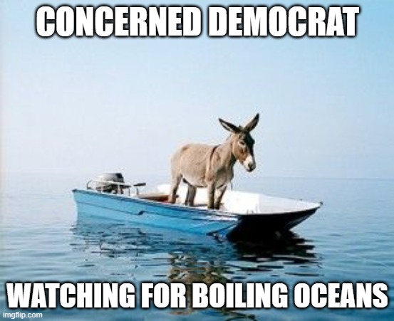 The Jackass will save you |  CONCERNED DEMOCRAT; WATCHING FOR BOILING OCEANS | image tagged in donkey on a boat,jackass,boiling oceans,climate change scam,america in decline,democrat war on common sense | made w/ Imgflip meme maker