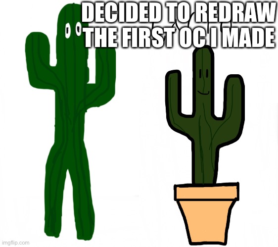 I gave him a pot instead of legs because the legs were hard to add and have them look right |  DECIDED TO REDRAW THE FIRST OC I MADE | image tagged in oc,drawing,cactus | made w/ Imgflip meme maker