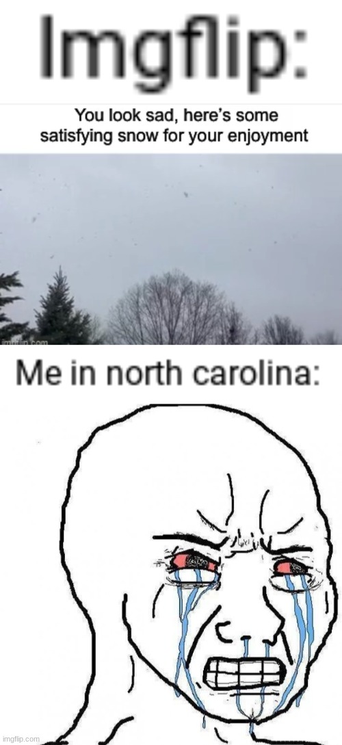 It hasn't snowed here in a year | image tagged in angry tears | made w/ Imgflip meme maker