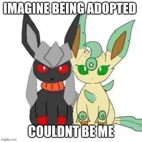 @stream mood. (/j) | IMAGINE BEING ADOPTED; COULDNT BE ME | image tagged in redceon and leafe by sylceon | made w/ Imgflip meme maker