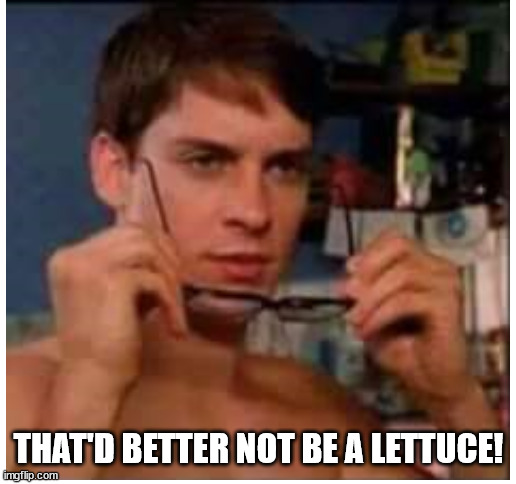 THAT'D BETTER NOT BE A LETTUCE! | image tagged in blank white template | made w/ Imgflip meme maker