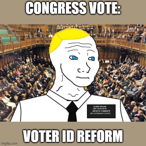 Details here: https://imgflip.com/i/7660j8#com23051999 | CONGRESS VOTE:; VOTER ID REFORM | image tagged in head of congress britishmormon announcement template | made w/ Imgflip meme maker