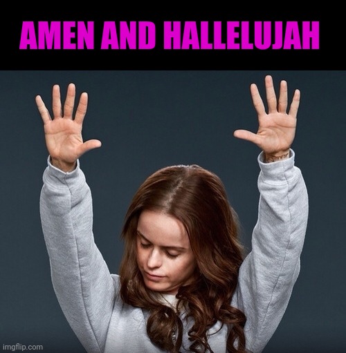 girl with hands up | AMEN AND HALLELUJAH | image tagged in girl with hands up | made w/ Imgflip meme maker