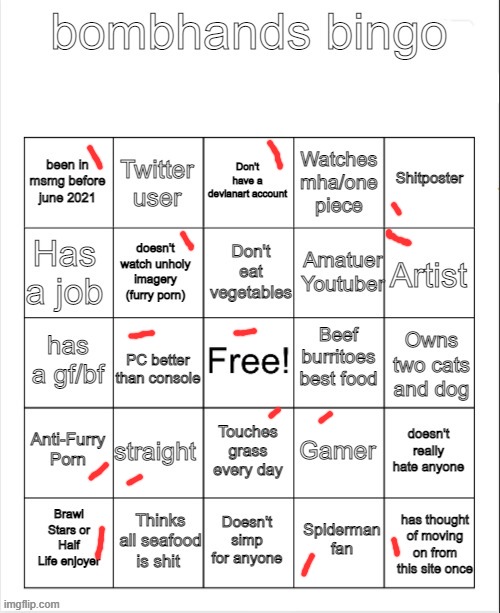 By artist, I mean by music | image tagged in bombhands bingo | made w/ Imgflip meme maker