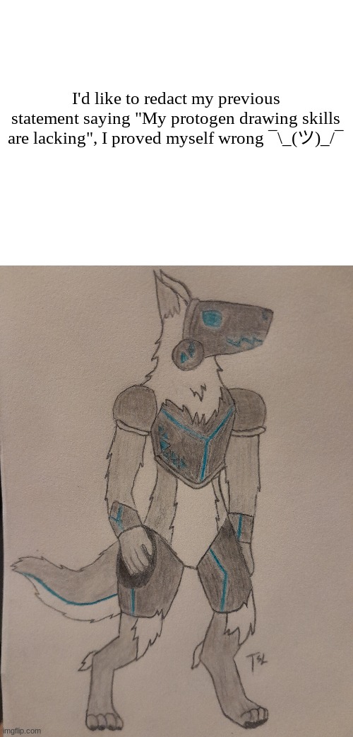 This was my THIRD ATTEMPT for heaven's sake... | I'd like to redact my previous statement saying "My protogen drawing skills are lacking", I proved myself wrong ¯\_(ツ)_/¯ | image tagged in furry,art,protogen | made w/ Imgflip meme maker