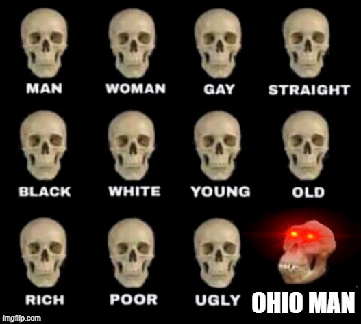 final ohio boss | OHIO MAN | image tagged in idiot skull | made w/ Imgflip meme maker