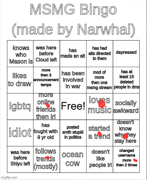 man im not cultured in msmg | image tagged in msmg bingo | made w/ Imgflip meme maker