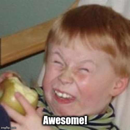 laughing kid | Awesome! | image tagged in laughing kid | made w/ Imgflip meme maker
