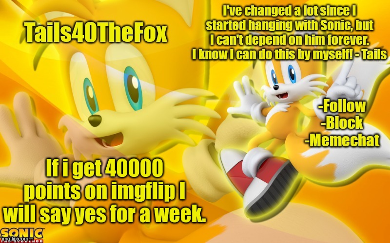 God help me | If i get 40000 points on imgflip I will say yes for a week. | image tagged in tails template | made w/ Imgflip meme maker