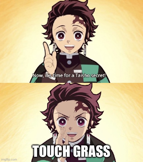 Taisho Secret | TOUCH GRASS | image tagged in taisho secret | made w/ Imgflip meme maker