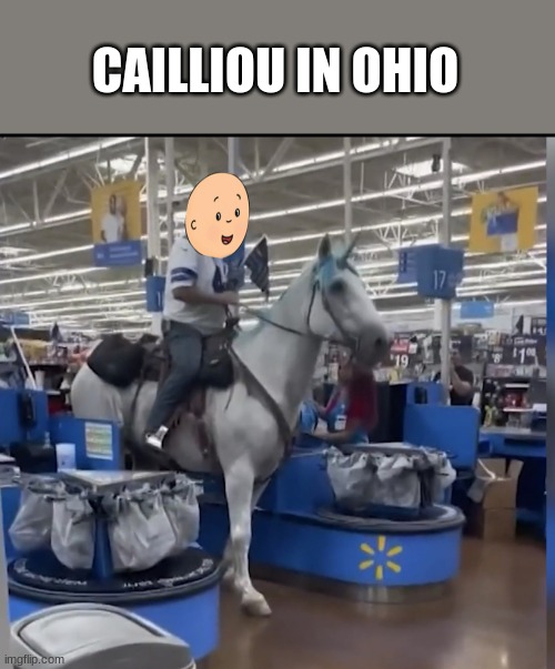 Guy on a unicorn in a Walmart | CAILLIOU IN OHIO | image tagged in guy on a unicorn in a walmart | made w/ Imgflip meme maker