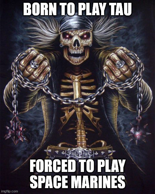 I wish Fire Warrior was available on Xbox. | BORN TO PLAY TAU; FORCED TO PLAY SPACE MARINES | image tagged in badass skeleton | made w/ Imgflip meme maker