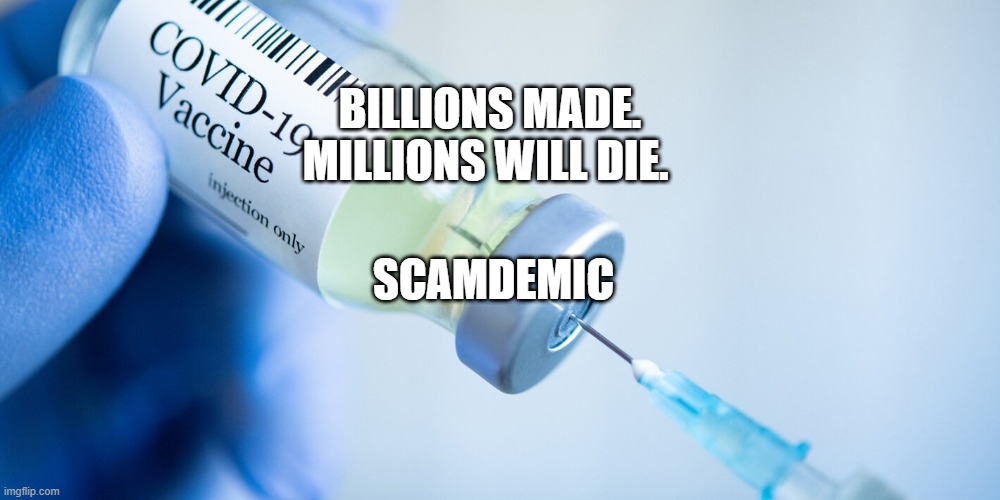 Covid vaccine | BILLIONS MADE. MILLIONS WILL DIE. SCAMDEMIC | image tagged in covid vaccine | made w/ Imgflip meme maker