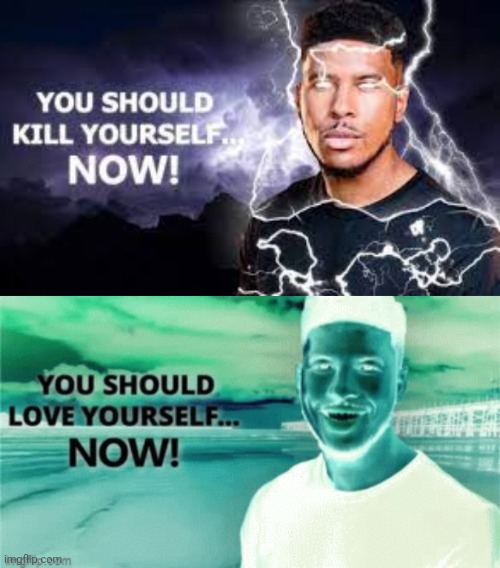 image tagged in you should kill yourself now,you should love yourself now | made w/ Imgflip meme maker