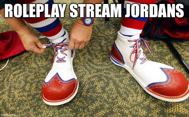 they fire | ROLEPLAY STREAM JORDANS | image tagged in clown shoes | made w/ Imgflip meme maker