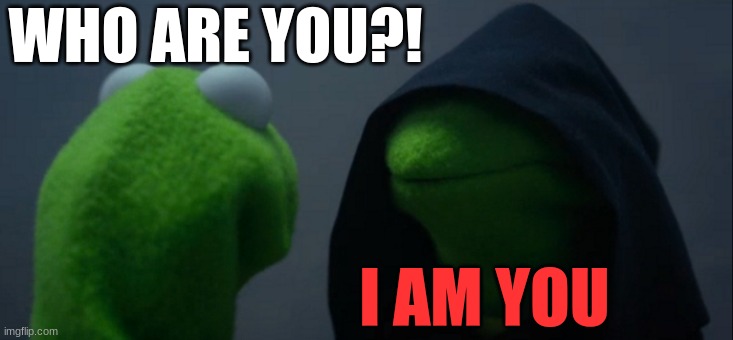Evil Kermit | WHO ARE YOU?! I AM YOU | image tagged in memes,evil kermit | made w/ Imgflip meme maker