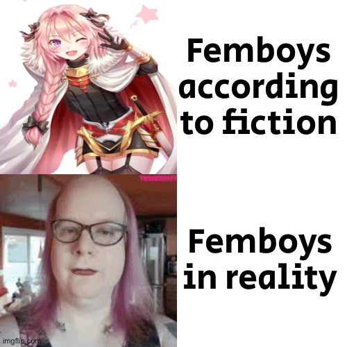 I have never seen an attractive femboy once in my life. | Femboys according to fiction; Femboys in reality | made w/ Imgflip meme maker