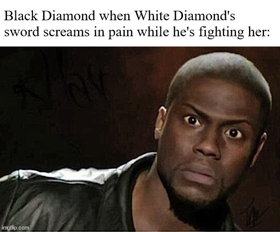Excuse me? | Black Diamond when White Diamond's sword screams in pain while he's fighting her: | image tagged in memes,kevin hart | made w/ Imgflip meme maker