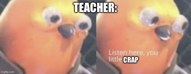 TEACHER: CRAP | image tagged in listen here you little shit bird | made w/ Imgflip meme maker