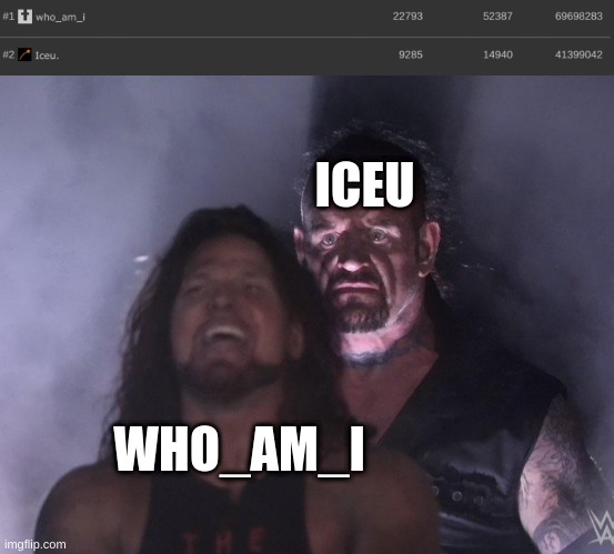 he is slowly catching up. | ICEU; WHO_AM_I | image tagged in undertaker | made w/ Imgflip meme maker
