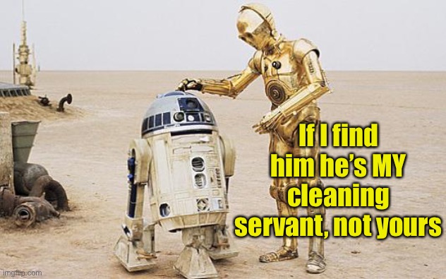 R2D2 & C3PO | If I find him he’s MY cleaning servant, not yours | image tagged in r2d2 c3po | made w/ Imgflip meme maker