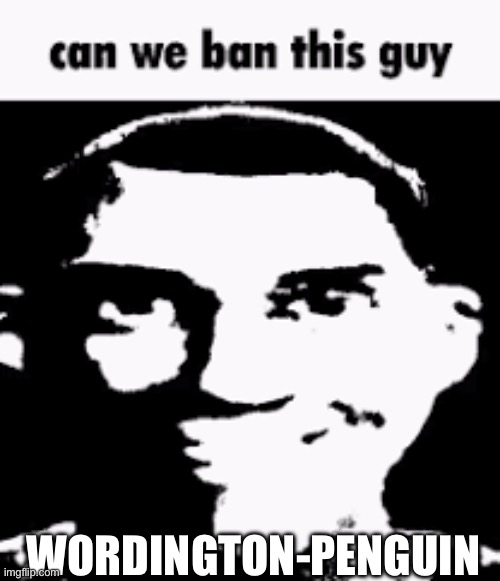Can we ban this guy | WORDINGTON-PENGUIN | image tagged in can we ban this guy | made w/ Imgflip meme maker