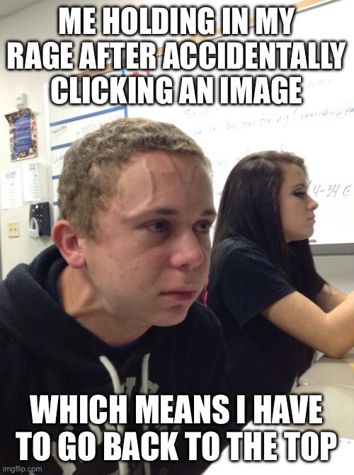 It’s surprising people don’t make memes about this | ME HOLDING IN MY RAGE AFTER ACCIDENTALLY CLICKING AN IMAGE; WHICH MEANS I HAVE TO GO BACK TO THE TOP | image tagged in hold fart | made w/ Imgflip meme maker