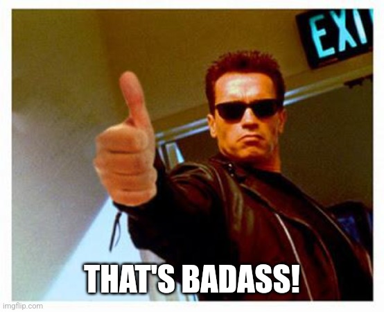 terminator thumbs up | THAT'S BADASS! | image tagged in terminator thumbs up | made w/ Imgflip meme maker
