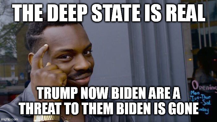 Roll Safe Think About It | THE DEEP STATE IS REAL; TRUMP NOW BIDEN ARE A THREAT TO THEM BIDEN IS GONE | image tagged in memes,roll safe think about it | made w/ Imgflip meme maker