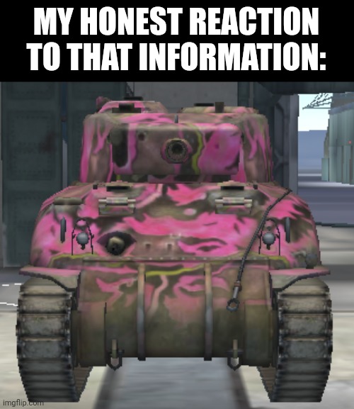 The Sherman is unamused | MY HONEST REACTION TO THAT INFORMATION: | image tagged in world of tanks | made w/ Imgflip meme maker