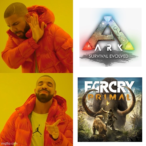 And Far Cry Primal is average at best. | image tagged in memes,drake hotline bling | made w/ Imgflip meme maker