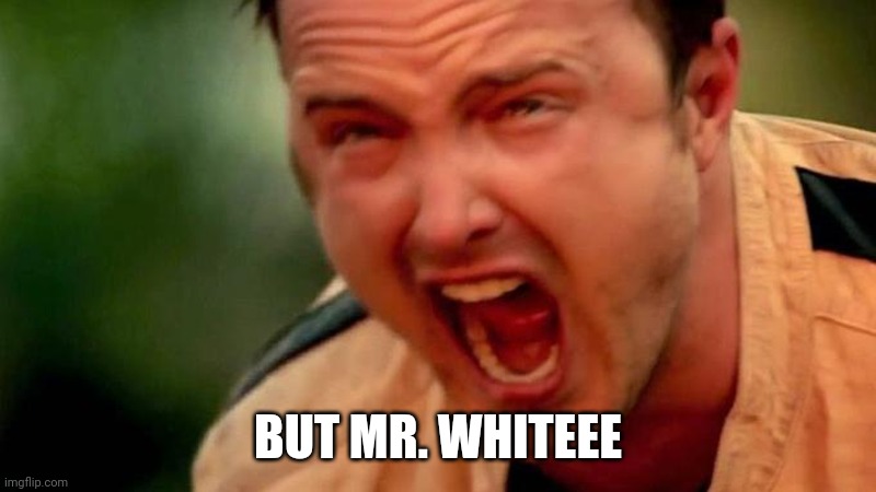 Aaron Paul Screaming | BUT MR. WHITEEE | image tagged in aaron paul screaming | made w/ Imgflip meme maker