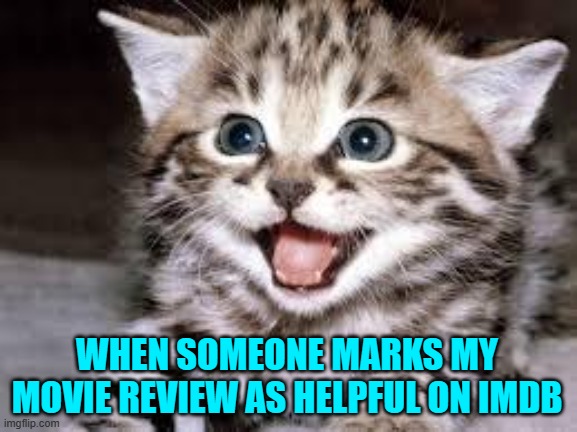 IMDb Movie Review Cat | WHEN SOMEONE MARKS MY MOVIE REVIEW AS HELPFUL ON IMDB | image tagged in happy cat,movies,funny memes,imdb,smiles | made w/ Imgflip meme maker