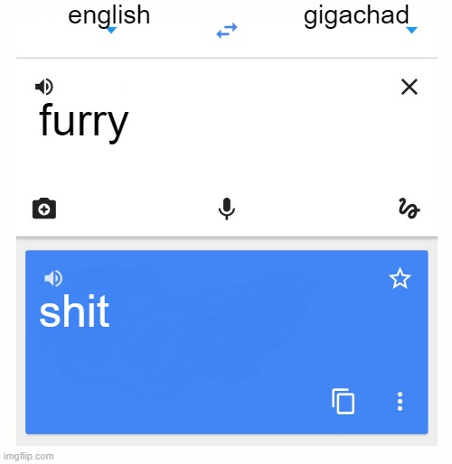 Google Translate | english; gigachad; furry; shit | image tagged in google translate,anti furry,memes | made w/ Imgflip meme maker