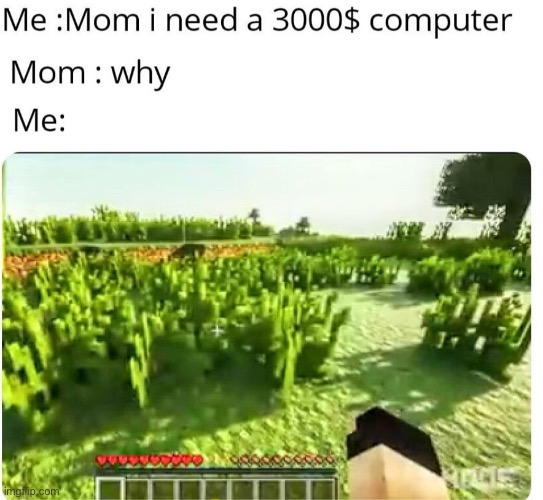 Because i wanna have minecraft shaders | image tagged in minecraft,memes,funny,minecraft memes,pc,rtx | made w/ Imgflip meme maker