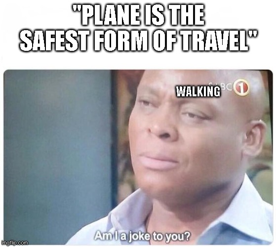 What is the safest? | "PLANE IS THE SAFEST FORM OF TRAVEL"; WALKING | image tagged in am i a joke to you | made w/ Imgflip meme maker
