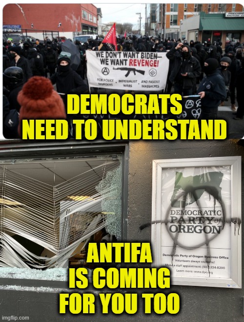 Don't feed the animals |  DEMOCRATS
NEED TO UNDERSTAND; ANTIFA
IS COMING
FOR YOU TOO | image tagged in antifa | made w/ Imgflip meme maker