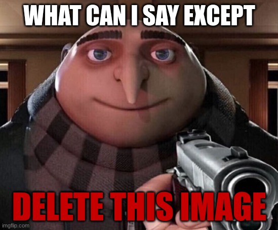 Gru Gun | WHAT CAN I SAY EXCEPT DELETE THIS IMAGE | image tagged in gru gun | made w/ Imgflip meme maker