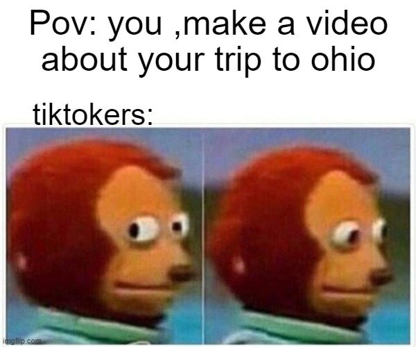 Monkey Puppet | Pov: you ,make a video about your trip to ohio; tiktokers: | image tagged in memes,monkey puppet | made w/ Imgflip meme maker