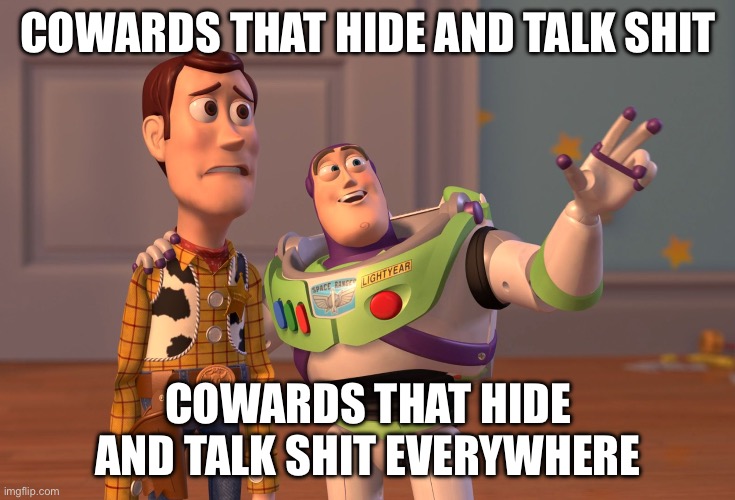 X, X Everywhere Meme | COWARDS THAT HIDE AND TALK SHIT; COWARDS THAT HIDE AND TALK SHIT EVERYWHERE | image tagged in memes,x x everywhere | made w/ Imgflip meme maker