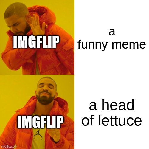 WHY IS IT SO POPULAR | a funny meme; IMGFLIP; a head of lettuce; IMGFLIP | image tagged in memes,drake hotline bling | made w/ Imgflip meme maker