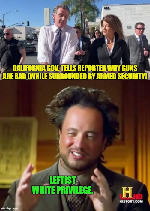 Yep | CALIFORNIA GOV. TELLS REPORTER WHY GUNS ARE BAD (WHILE SURROUNDED BY ARMED SECURITY); LEFTIST WHITE PRIVILEGE. | image tagged in truth | made w/ Imgflip meme maker